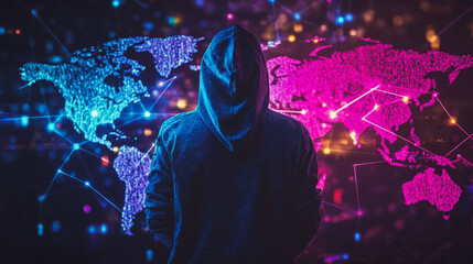 Fototapeta premium Hacker are planning to hack and attack networks and cyber security systems.team people innovation connection of line from nail node to node on map background , networking concept