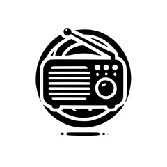 Vintage Radio Icon: Retro Technology Illustration. Classic Broadcast Communication Device, Music Audio Receiver, Antenna Signal, Antique Design