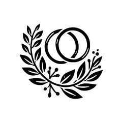 Wedding Rings and Floral Wreath: A Symbol of Everlasting Love and Commitment. Perfect for wedding invitations, save-the-dates, or romantic decor.