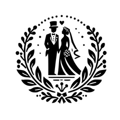 Elegant Black and White Wedding Couple Illustration: A Symbol of Love and Commitment