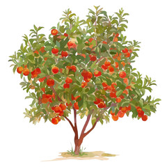 Nectarine Tree with Fruit – Watercolor Illustration, Vibrant Orchard Scene, Lush Green Foliage with Ripe Nectarines, Botanical Digital Painting  
