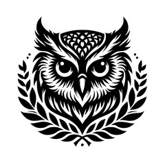 Majestic Owl: Black and White Ornate Bird Illustration. Perfect for tattoo designs, graphic resources, and nature-themed projects.
