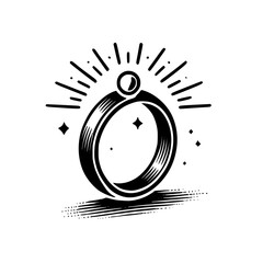 Vintage Ring: Retro Jewelry Design, Minimalist Black and White Graphic Art Illustration. Elegant Symbol of Style and Fashion Accessory.