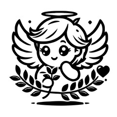 Adorable Angel with Halo and Wings: A Cute Kawaii Illustration of Peace, Love, and Hope