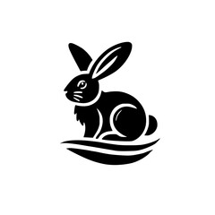 Elegant Black Rabbit Silhouette on White Background: A Minimalist Nature Design