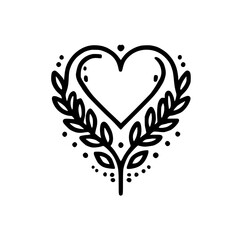 Elegant Heart with Leaves: Simple Line Art Design, Perfect for Valentines, Tattoos, and Decor