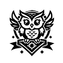 Adorable Owl Illustration: Black and White Cute Bird Design