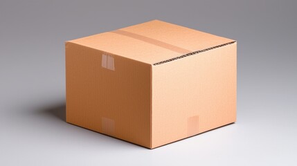 Obraz premium Square Cardboard Box on Gray Background; Shipping, Delivery Concept