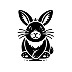 Adorable Black and White Cartoon Rabbit Illustration - Cute Bunny Graphic Design