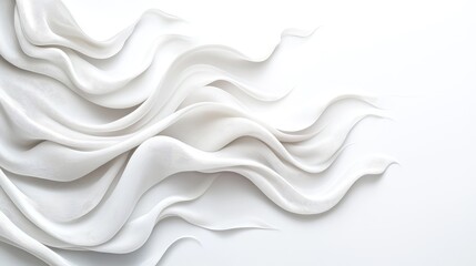 Abstract white cream waves on white background, beauty product texture