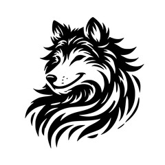 Smiling Wolf Head: Black and White Vector Graphic Art