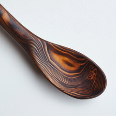 Elegante Holzsch&ouml;pfkelle mit einzigartiger Maserung auf hellem Hintergrund

