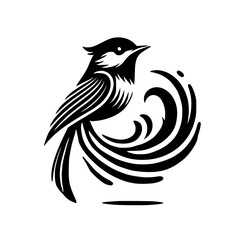 Elegant Black and White Bird Illustration: Minimalist Avian Design, Abstract Nature Graphic, Wildlife Vector Art
