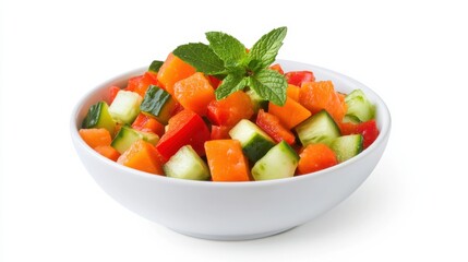 A refreshing bowl of tropical papaya salad with diced papaya, cucumber, red bell pepper