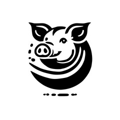 Charming Pig Illustration: Black and White Stylized Swine Graphic