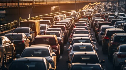 Fototapeta premium Sunset Traffic Jam: A City's Rush Hour