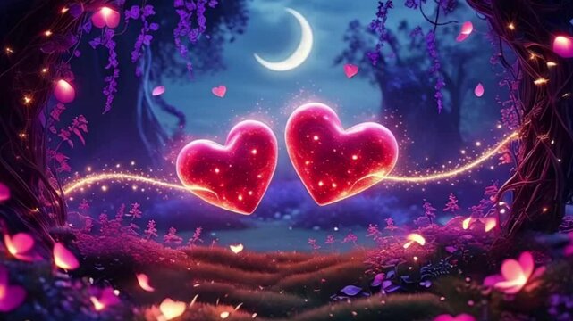 valentines day background two hearts at night with moon