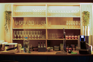 Restaurant glass shelf, bar organization