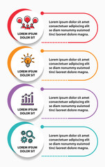 4 steps infographic template with 4 options. Flowchart that can be used for business report, data visualization and presentation. Timeline infographic elements vector illustration.