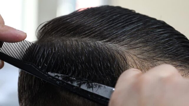 The master cuts with scissors and a comb