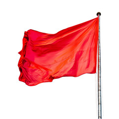 Red flag fluttering in the wind, isolated on transparent or white background 