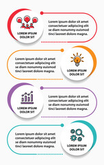 4 steps infographic template with 4 options. Flowchart that can be used for business report, data visualization and presentation. Timeline infographic elements vector illustration.