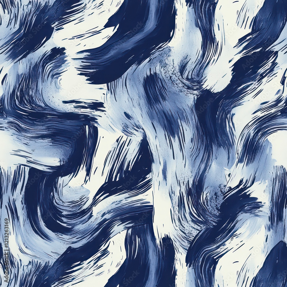 Aufkleber ocean waves abstract pattern monochromatic navy and white graphic design