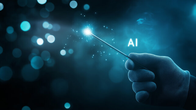 Visuelle Darstellung von KI mit leuchtenden Buchstaben in digitaler Umgebung

