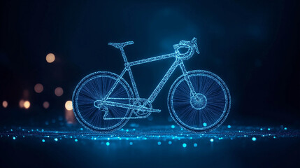 Leuchtendes Fahrrad aus Lichtern vor dunklem Hintergrund

