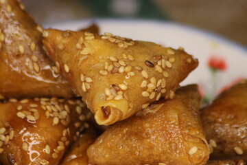 Briwat or Briouat Close Up, Traditional Moroccan Pastry