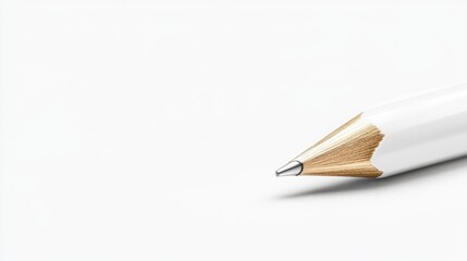 Obraz premium Sharp white pencil tip rests on a clean white paper surface with ample copy space.
