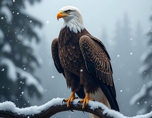 Obraz premium Majestic Bald Eagle in Winter Wonderland