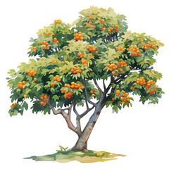 Pili Tree with Fruit | Artistic Watercolor-Style Flat Vector Design.  
