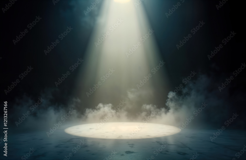 Poster empty dark space illuminated by spotlight. smoke mist creates mysterious atmosphere. dramatic interp