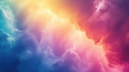 Rainbow colored clouds partially blocking the sun for wallpaper/background.