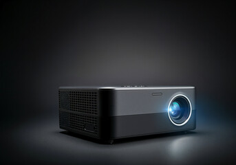 Modern video projector casting a bright beam of light in a dark room, ready for a presentation or movie night