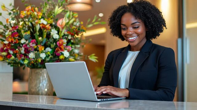 Elegant Hotel Receptionist in Modern Environment