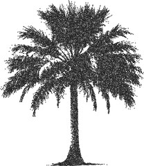 Palm vintage y2k stipple art, tree halftone stipple brutalist retro vector png with transparent background, tropical 2000s aesthetic photocopy effect tattoo