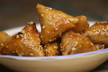 Briwat or Briouat Close Up, Traditional Moroccan Pastry