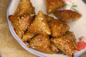 Briwat or Briouat Close Up, Traditional Moroccan Pastry