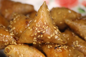 Briwat or Briouat Close Up, Traditional Moroccan Pastry