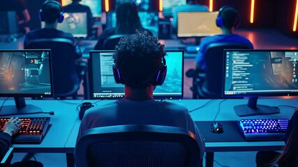 Gaming Arena with Focused Players and High Tech Setups