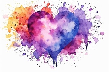 Template of artistic watercolor heart, Valentine's Day concept,