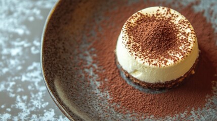 Obraz premium Delicious Tiramisu Dessert on Dark Plate