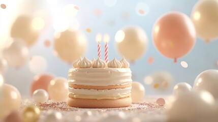 Delightful Birthday Cake with Balloons and Candles