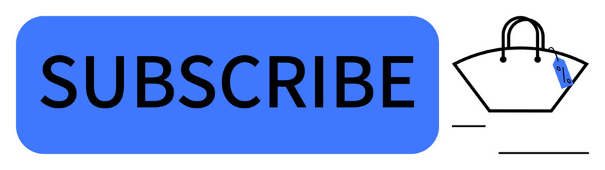 Blue button with bold Subscribe text next to a simplified shopping bag icon with a tag. Ideal for online shopping, e-commerce, newsletters, marketing campaigns, subscriptions, call-to-action, user
