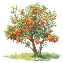 Pulasan Fruit Tree with Ripe Fruit – Hand-Painted Watercolor Depiction, Detailed Tropical Tree Illustration, Rich and Colorful Nature Artwork.  
