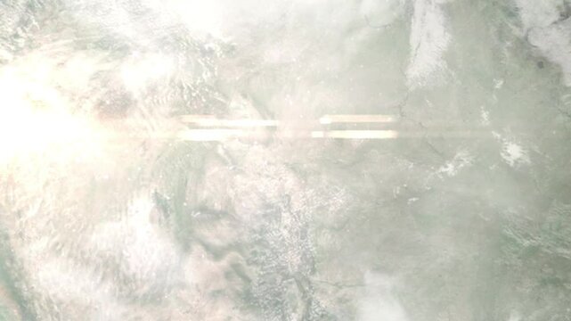 Earth zoom in from space and focus on Casper, Wyoming, USA. Background for travel blog or intro. Satellite view. 3D style animation. Images from NASA.