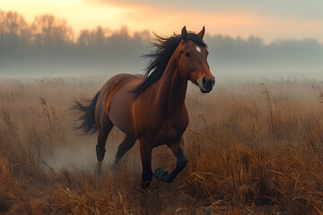 Obraz premium Horse Galloping Over Grasses