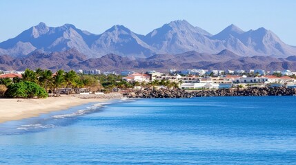 Fototapeta premium Coastal Town with Mountain View